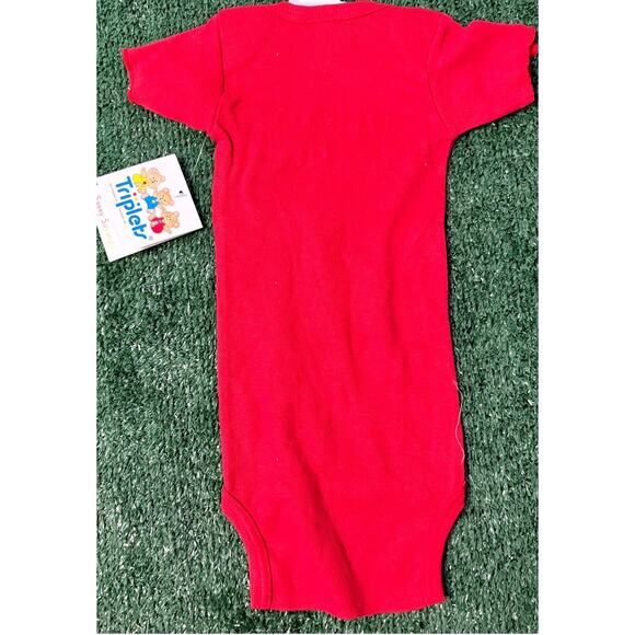 Vintage 90s Triplets Bodysuit Size Medium Red White Bed Time, Time To Wake Up! - Picture 2 of 6